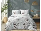 Pościel z bawełny 160x200 +2/70x80 beżowo zielone kwiaty wz. 5494 b